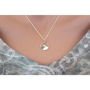 Sterling Silver Mountain Sunset Pendant with Bronze Sun
